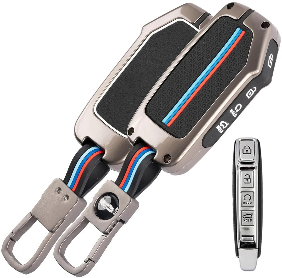 Kia-Metal Key Cover Compatibility: Fit for New Kia Seltos 2023 Facelift | Carens X Line | Sonet Facelift - 4 Button Smart Key