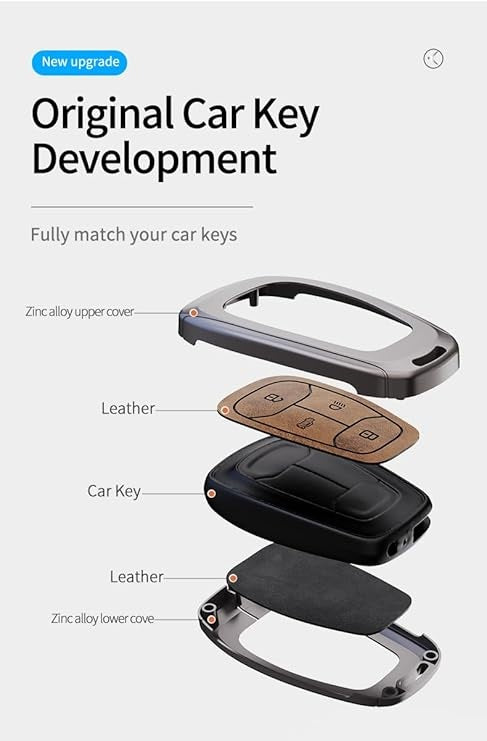 Leather Metal Brown Key Cover for Tata Altroz | Punch | Tiago | Bolt | Harrier | Tigor | Gravitas | Nexon | New Safari (4 Button Smart Key)