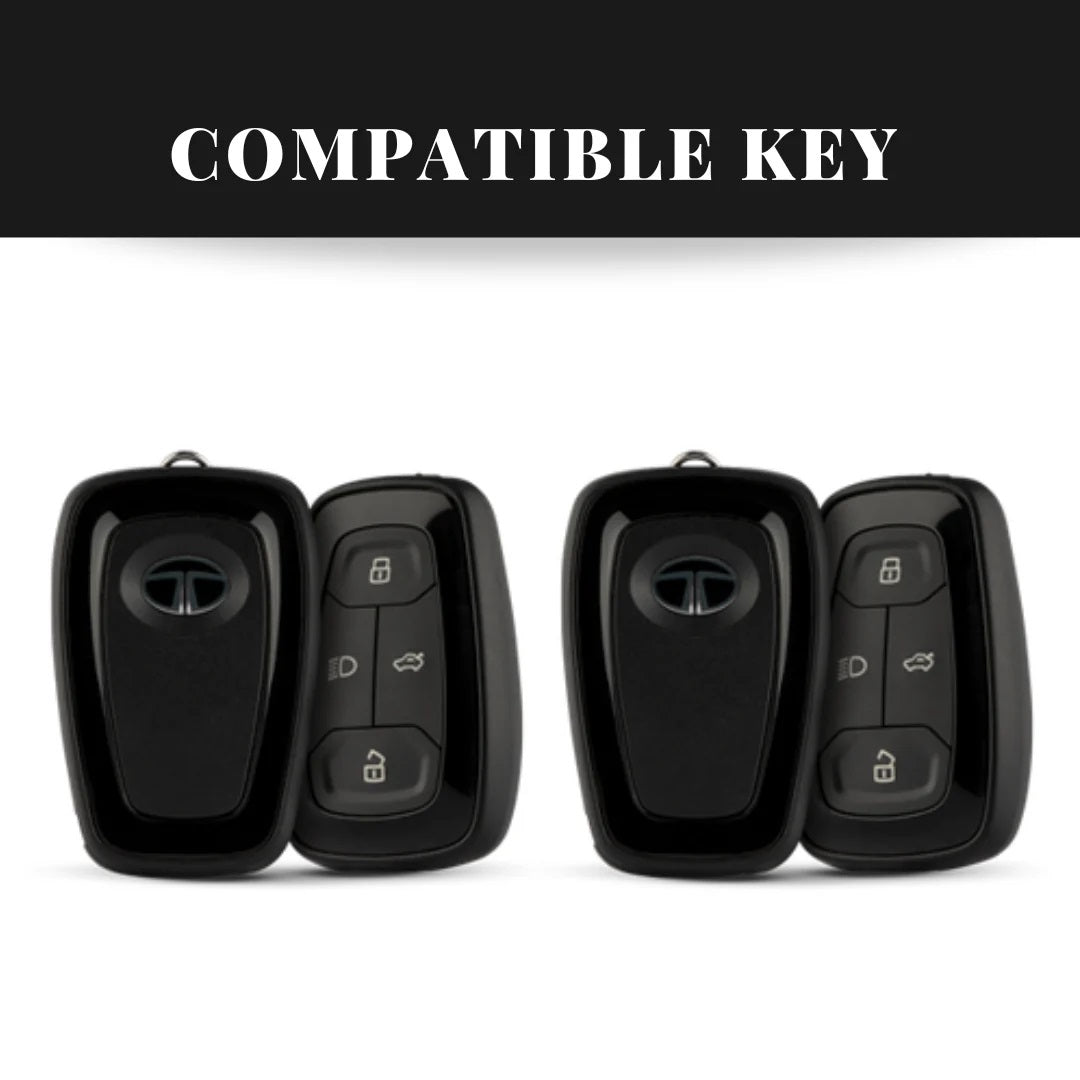 Leather Metal Brown Key Cover for Tata Altroz | Punch | Tiago | Bolt | Harrier | Tigor | Gravitas | Nexon | New Safari (4 Button Smart Key)