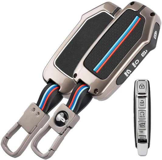 Kia-Metal Key Cover Compatibility: Fit for New Kia Seltos 2023 Facelift | Carens X Line | Sonet Facelift - 4 Button Smart Key