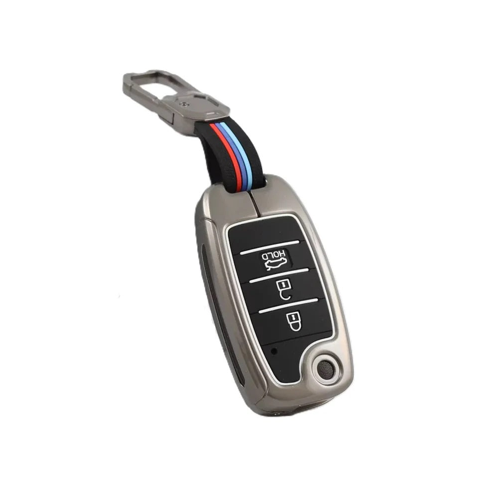 Metal Silicon Car Key Case Fit for KIA Seltos | KIA Sonet | Kia Carens (3 Button Flip Key)