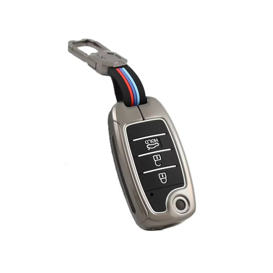 Metal Silicon Car Key Case Fit for KIA Seltos | KIA Sonet | Kia Carens (3 Button Flip Key)