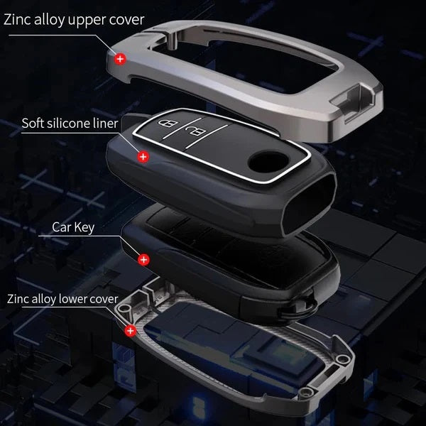 Toyota Innova Crysta | Hycross Land Cruiser | Hilux |Toyota Hycross Innova Luxury Premium Metal Smart Car Key Cover Key Case With Key Chain(2 Button)