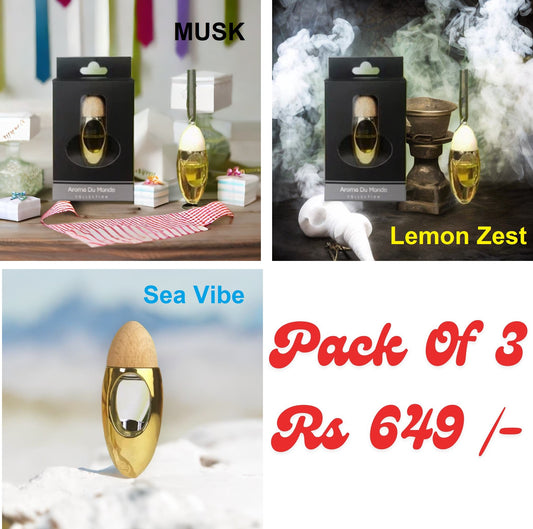 Pack of 3  Clear Glass Perfume Aroma Bottle Gold Bullet Car Diffuser