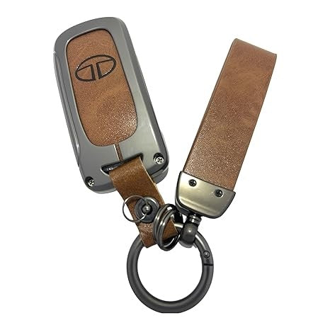 Metal Leather Brown Key Cover for Tata Harrier | Punch | Tigor | Bolt | Nexon | Hexa | Zest | Tiago Flip Key (3 Button Flip Key)