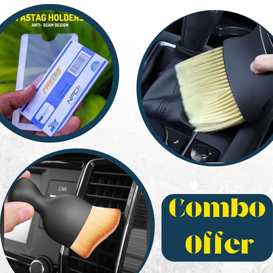 Combo of Fast TAG Holder + Cleaning Duster + Multifunctional Car Brush for Cleaning Car Interior, PC, Laptop, Keyboard