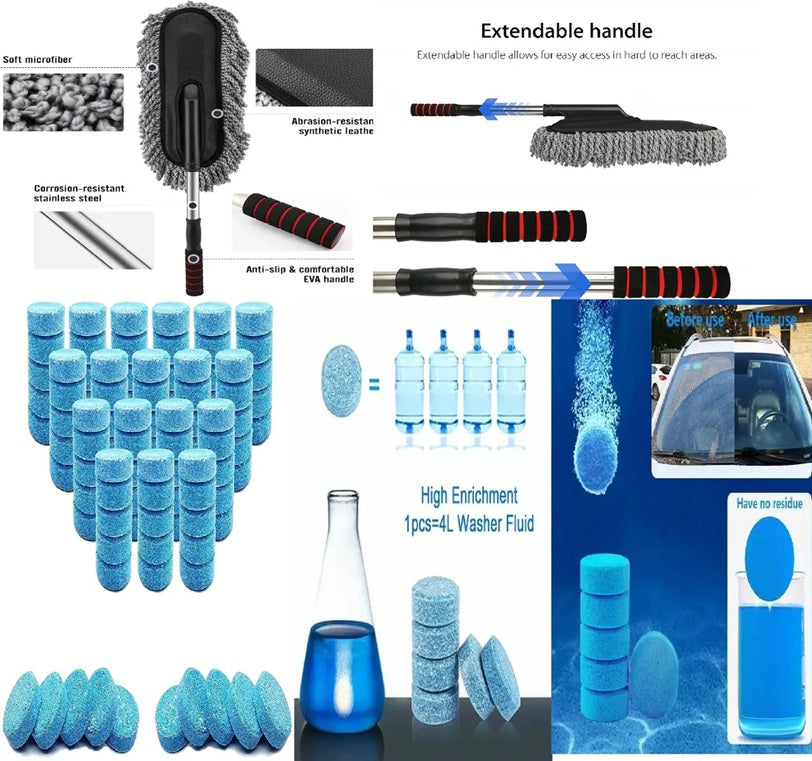 Buy Microfiber Car Cleaning Brush and get 10 windshield glass washing tablet free