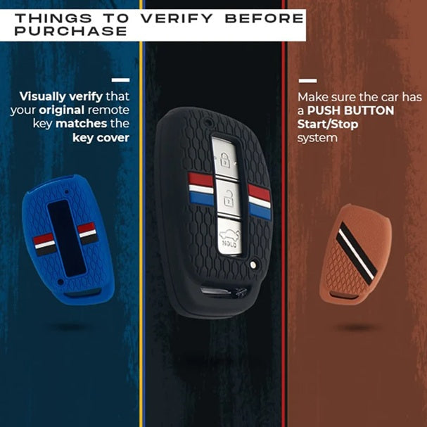 Hyundai Silicone Striped Car Key Cover Fit for Creta/i20-Active/Verna 4s