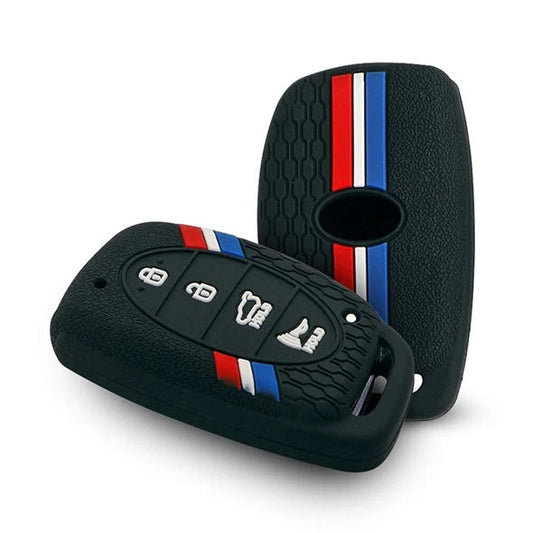 Silicon Striped Car Key Cover Fit for Hyundai – Alcazar & Creta 4 Button Smart Car Key Cover (Black)