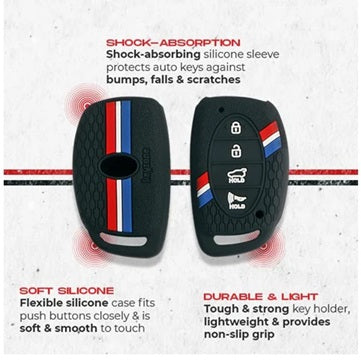 Silicon Striped Car Key Cover Fit for Hyundai – Alcazar & Creta 4 Button Smart Car Key Cover (Black)