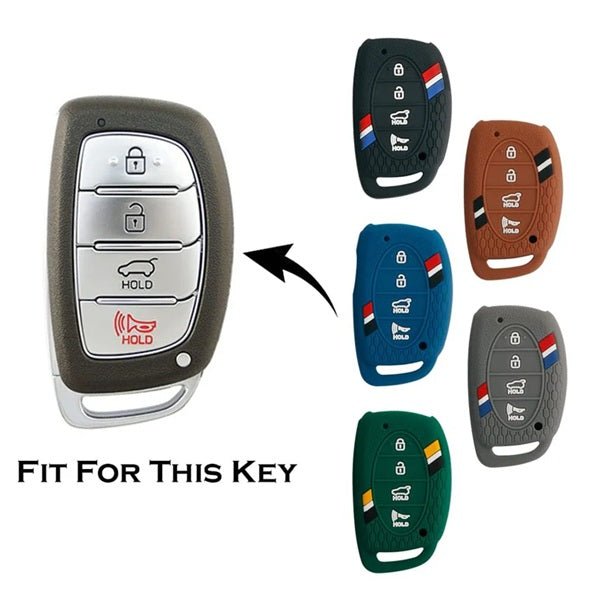 Silicon Striped Car Key Cover Fit for Hyundai – Alcazar & Creta 4 Button Smart Car Key Cover (Black)