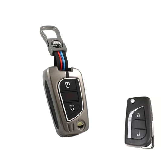 Metal Silicon Car Key Case Fit for Toyota Innova Crysta | Corolla Altis Flip Key (2 Button)